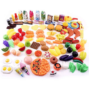 Play Food Set for Kids - Pretend 150 + Piece Assortment for Toddlers and Children’s Kitchen - Toy Plastic Fruits, Vegetables, Desserts and Snacks - For Early Development & Education