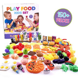 Play Food Set for Kids - Pretend 150 + Piece Assortment for Toddlers and Children’s Kitchen - Toy Plastic Fruits, Vegetables, Desserts and Snacks - For Early Development & Education