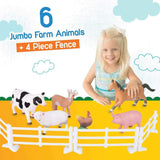 Jumbo Farm Animals For Toddlers - 6 Piece Jumbo Set Plus 4 Fence Pieces - Also Includes Carrying Bag